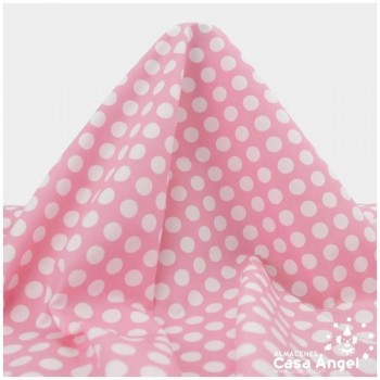 POPELÍN LUNARES BLANCOS SOBRE ROSA SERIE CANDELA 160cm