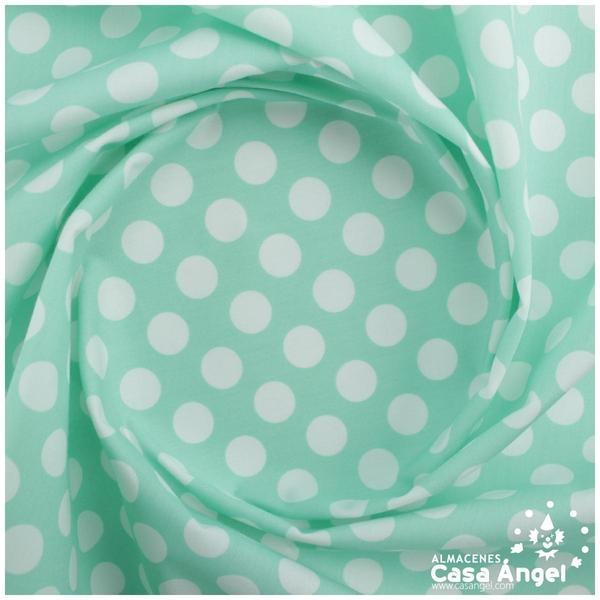 POPELÍN LUNARES BLANCOS SOBRE VERDE AGUA SERIE CANDELA 160cm