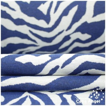 TELA DE TAPICERÍA CON ESTAMPADO DE CEBRA EN AZUL Y BLANCO 280cm