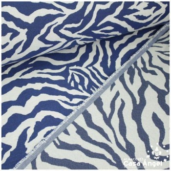 TELA DE TAPICERÍA CON ESTAMPADO DE CEBRA EN AZUL Y BLANCO 280cm
