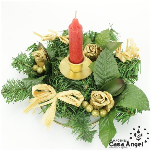 CORONA CENTRO DE MESA CON LAZOS Y FLORES DORADAS 20cm