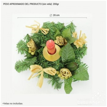 CORONA CENTRO DE MESA CON LAZOS Y FLORES DORADAS 20cm