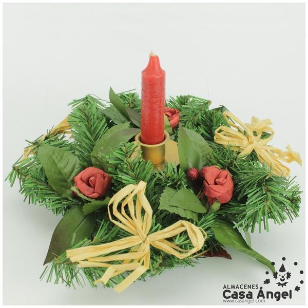 CORONA CENTRO DE MESA CON LAZOS Y FLORES ROJAS 20cm