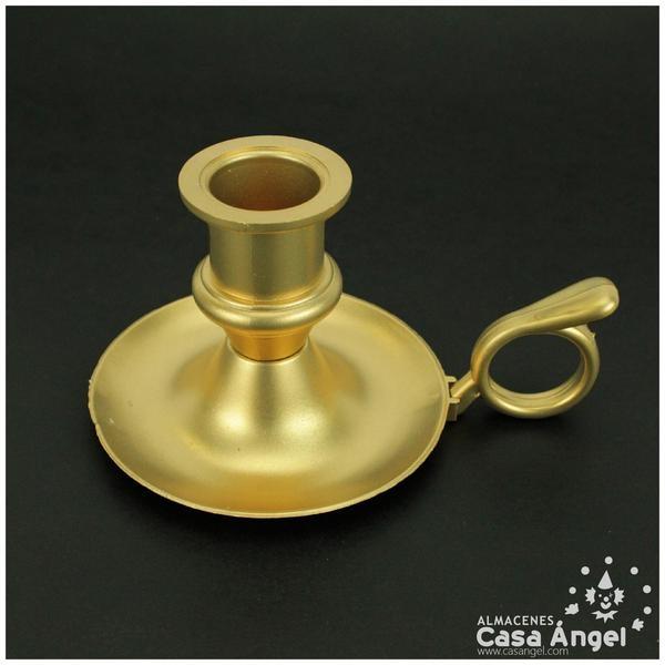 PORTAVELAS PLÁSTICO DORADO CON ASA 8cm