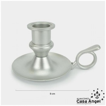 PORTAVELAS PLÁSTICO PLATEADO CON ASA 8cm