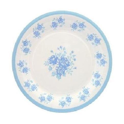 PLATOS DESECHABLES CON FLORES AZULES