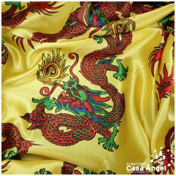 RASO DORADO CON ESTAMPADO DE DRAGONES 150cm