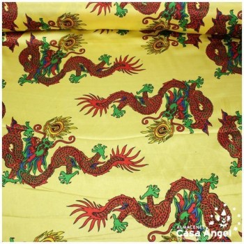 RASO DORADO CON ESTAMPADO DE DRAGONES 150cm