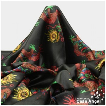 RASO NEGRO CON ESTAMPADO DE DRAGONES 150cm