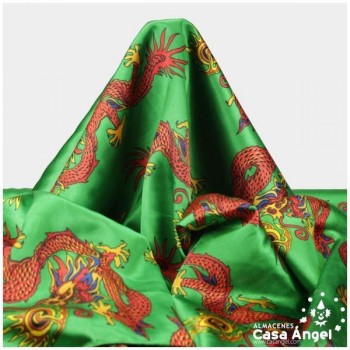 RASO VERDE CON ESTAMPADO DE DRAGONES 150cm