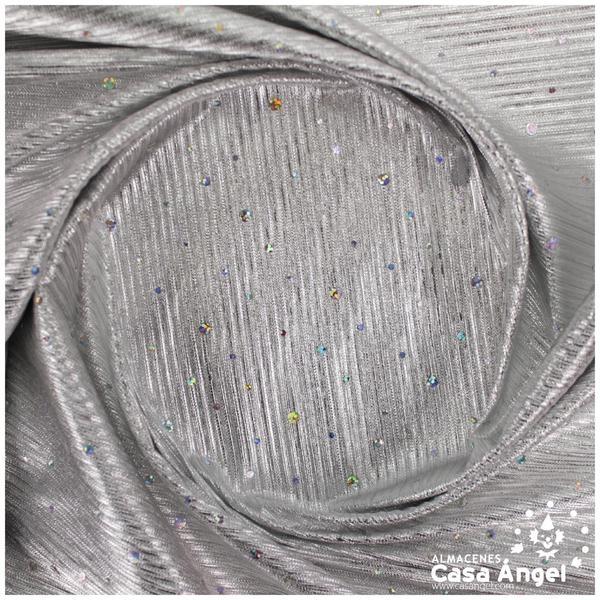 TELA LAMÉ PLATA PLISADA CON LENTEJUELAS 150cm