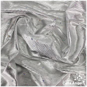 TELA LAMÉ PLATA PLISADA CON LENTEJUELAS 150cm