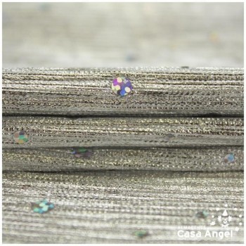 TELA LAMÉ PLATA PLISADA CON LENTEJUELAS 150cm