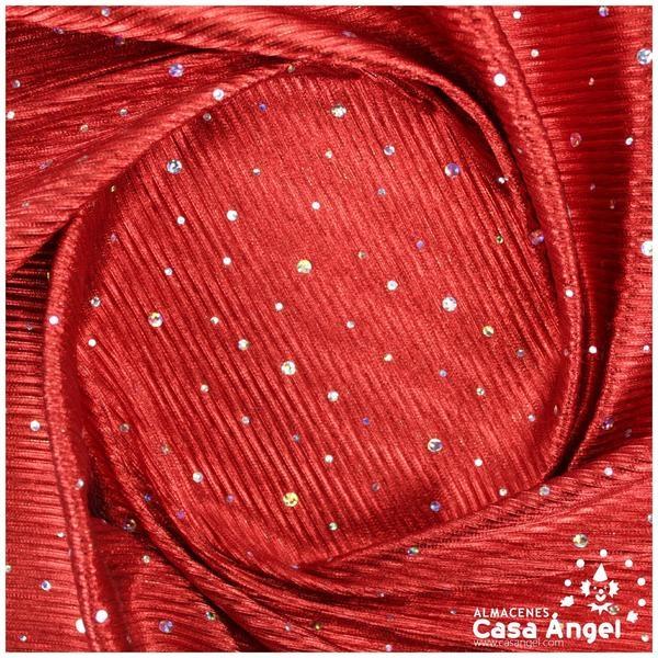 TELA LAMÉ ROJA PLISADA CON LENTEJUELAS 150cm