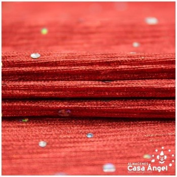 TELA LAMÉ ROJA PLISADA CON LENTEJUELAS 150cm