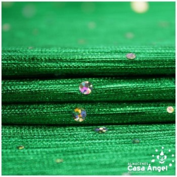 TELA LAMÉ VERDE PLISADA CON LENTEJUELAS 150cm