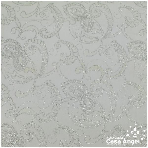 TERCIOPELO LYCRA BLANCO CON PURPURINA SERIE BARROC 150cm