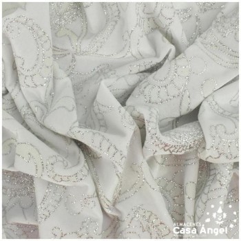 TERCIOPELO LYCRA BLANCO CON PURPURINA SERIE BARROC 150cm