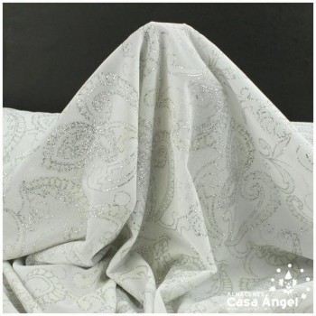 TERCIOPELO LYCRA BLANCO CON PURPURINA SERIE BARROC 150cm