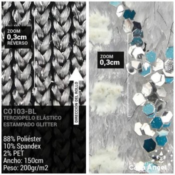 TERCIOPELO LYCRA BLANCO CON PURPURINA SERIE BARROC 150cm