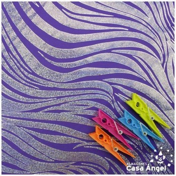 LYCRA FINA MORADA ESTAMPADA FOIL SERIE FUEGOS 150cm