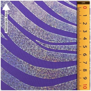 LYCRA FINA MORADA ESTAMPADA FOIL SERIE FUEGOS 150cm
