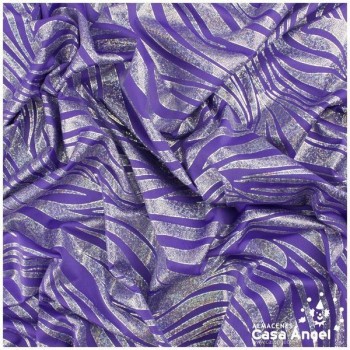 LYCRA FINA MORADA ESTAMPADA FOIL SERIE FUEGOS 150cm