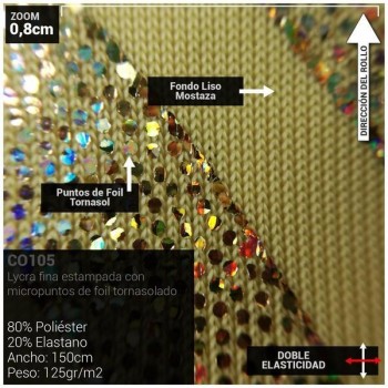 LYCRA FINA ORO ESTAMPADA FOIL SERIE FUEGOS 150cm