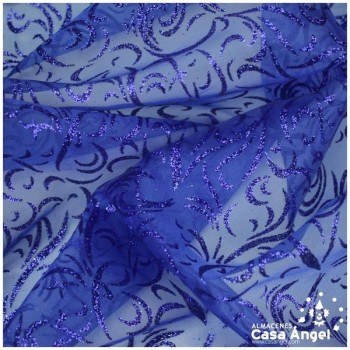 ORGANZA AZUL ESTAMPADA GLITTER SERIE LUCES 150cm