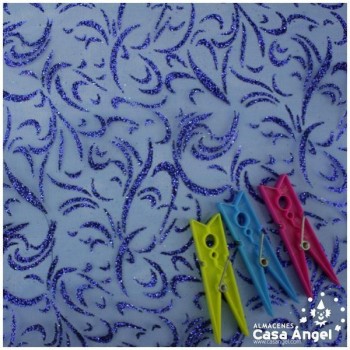 ORGANZA AZUL ESTAMPADA GLITTER SERIE LUCES 150cm