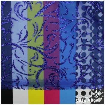 ORGANZA AZUL ESTAMPADA GLITTER SERIE LUCES 150cm