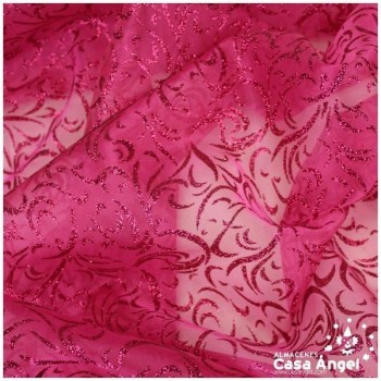 ORGANZA FUCSIA ESTAMPADA GLITTER SERIE LUCES 150cm