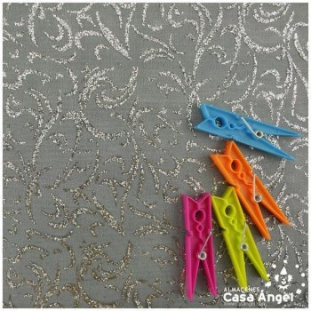 ORGANZA NEGRA ESTAMPADA GLITTER PLATEADO SERIE LUCES 150cm