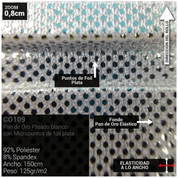 PAN DE ORO PLATEADO PLISADO EN DOBLE SECCIÓN 150cm