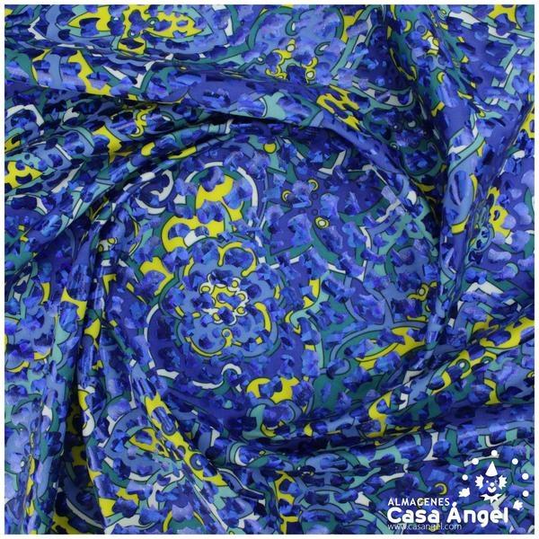 LYCRA ESTAMPADA AZUL FOIL SERIE REMOLINOS 150cm