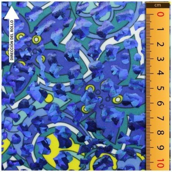 LYCRA ESTAMPADA AZUL FOIL SERIE REMOLINOS 150cm