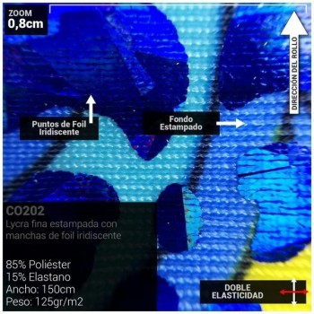 LYCRA ESTAMPADA AZUL FOIL SERIE REMOLINOS 150cm