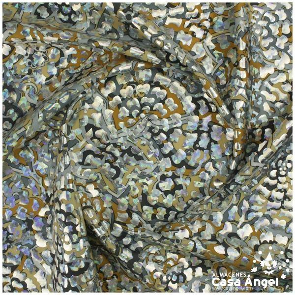 LYCRA ESTAMPADA PLATA FOIL SERIE REMOLINOS 150cm
