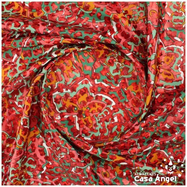 LYCRA ESTAMPADA ROJA FOIL SERIE REMOLINOS 150cm