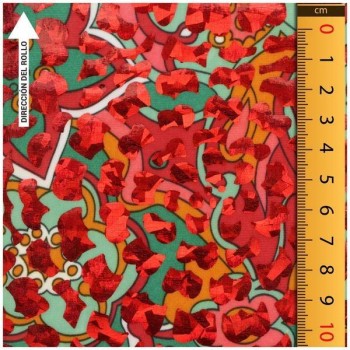 LYCRA ESTAMPADA ROJA FOIL SERIE REMOLINOS 150cm