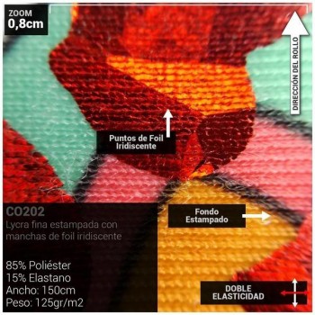 LYCRA ESTAMPADA ROJA FOIL SERIE REMOLINOS 150cm