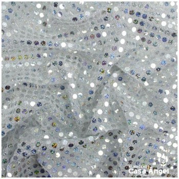 PUNTO LAMÉ PLATA CON LENTEJUELAS HOLO DE 6mm SERIE ÓRBITAS 112cm
