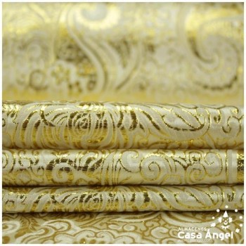 BROCADO JACQUARD CACHEMIR CRUDO Y ORO SERIE YESEIS 150cm
