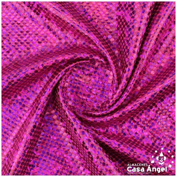 TELA LYCRA FUCSIA ESTAMPADA CON PUNTOS DE FOIL SERIE LUNAR 150cm