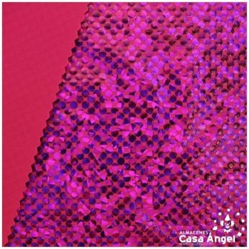 TELA LYCRA FUCSIA ESTAMPADA CON PUNTOS DE FOIL SERIE LUNAR 150cm