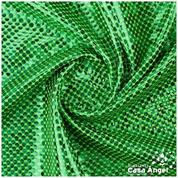 TELA LYCRA VERDE PISTACHO ESTAMPADA CON PUNTOS DE FOIL SERIE LUNAR 150cm