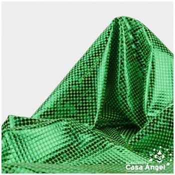 TELA LYCRA VERDE PISTACHO ESTAMPADA CON PUNTOS DE FOIL SERIE LUNAR 150cm