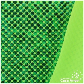TELA LYCRA VERDE PISTACHO ESTAMPADA CON PUNTOS DE FOIL SERIE LUNAR 150cm