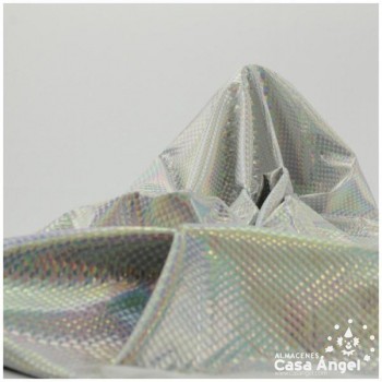 TELA LYCRA PLATEADA ESTAMPADA CON PUNTOS DE FOIL SERIE LUNAR 150cm