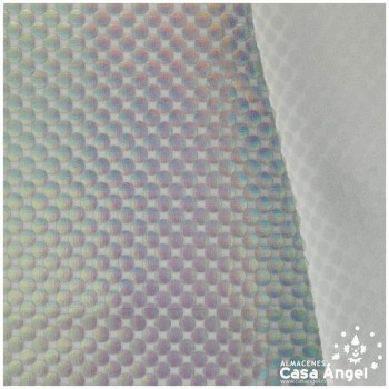 TELA LYCRA PLATEADA ESTAMPADA CON PUNTOS DE FOIL SERIE LUNAR 150cm